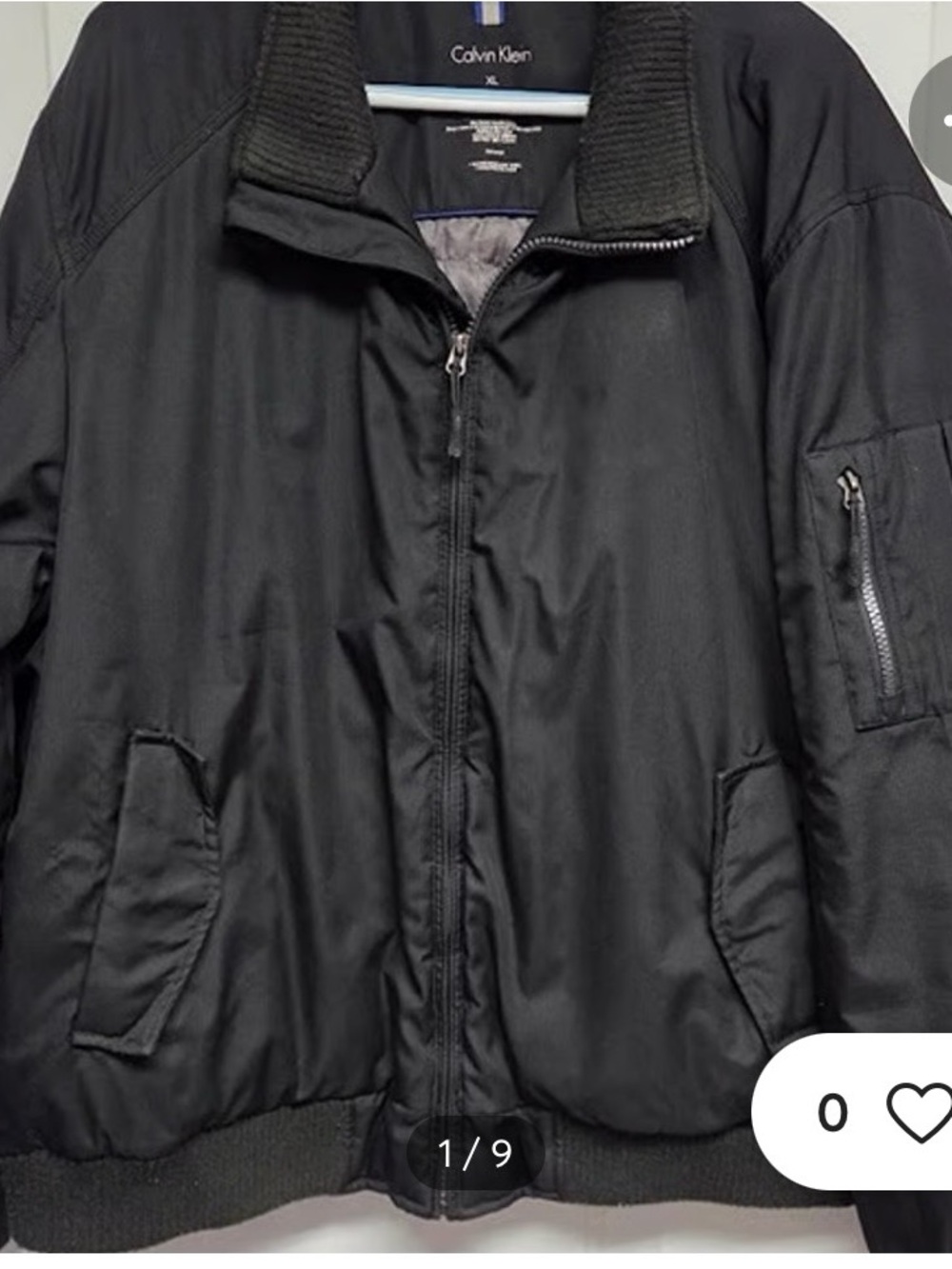 Calvin Klein Bomber Jacket Coat Black XL Zipper Pockets Men's Nylon Full Zip